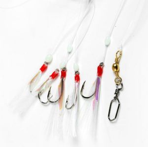 Feather rig flash white beads swivels