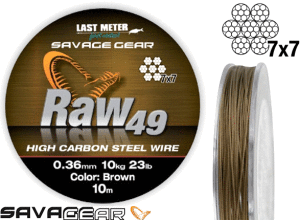 Savage gear Raw49 0.36 mm 11 kg 24 lb Uncoated Brown 10 m Çelik Tel